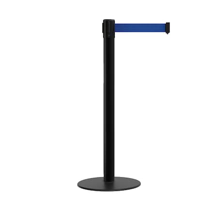 Montour Line Stanchion Belt Barrier Flat Base Black Post 9 ft. Dark Blue Belt S400-BK-DBL-90